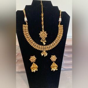 Indian Jewelry Set Kundan Gold Toned faux Pearl